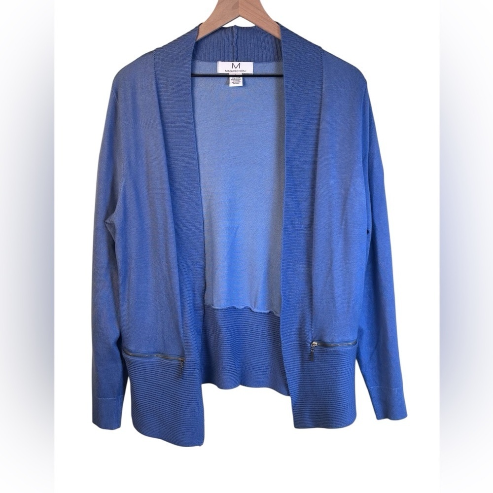 Magaschoni Open Front Cardigan Light Blue Size Large